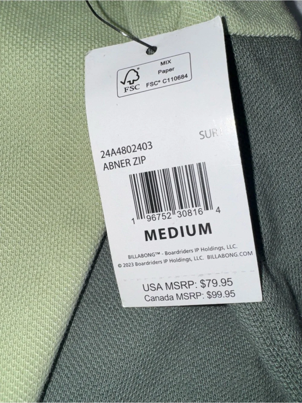 Billabong Two-Tone Light Green & Olive Zip Hoodie
